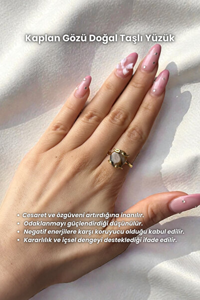 Elifsu Jewelry Doğal Taş Yüzük Kalın Sarılı Altın Rengi Ayarlanabilir