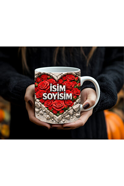 Evion Kişiye Özel Çiçekli İsim Soyisimli Kupa Bardak 330 ml | 3D Çiçekli Özel...