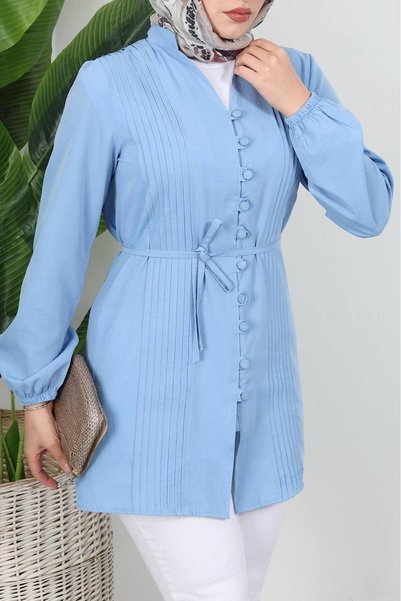HİFADEN Women's Ribbed Belted Hijab Shirt