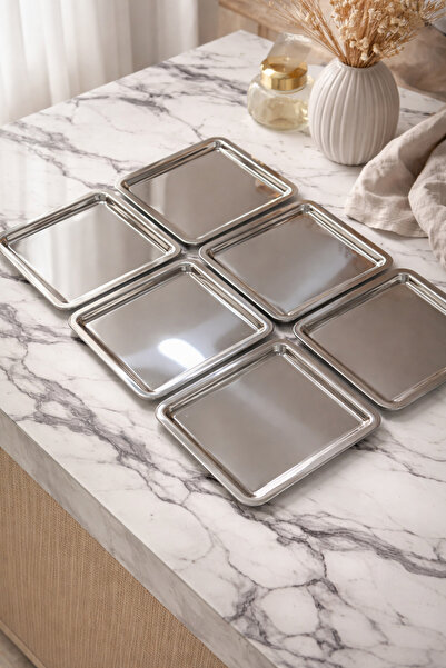 DİVAYS 6-Piece Stainless Steel Square Presentation Tray Luxury Silver Coffee ...