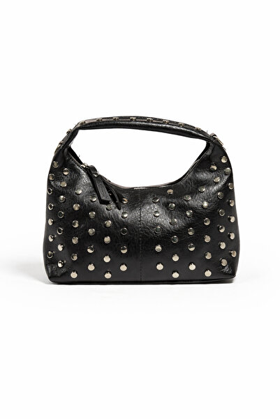 Çantacımstore Women's Studded Stone Leather Look Bag Black