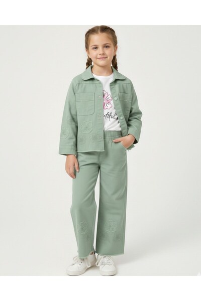 VOY KİDS Pantaloni din in cu motive florale pentru fete cu vârste între 5-12 ...