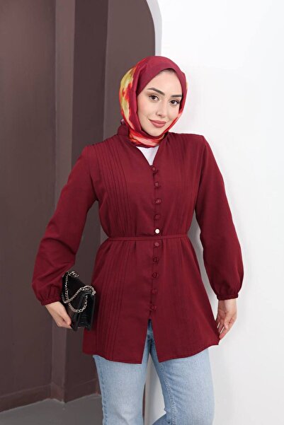 HİFADEN Women's Ribbed Belted Hijab Shirt