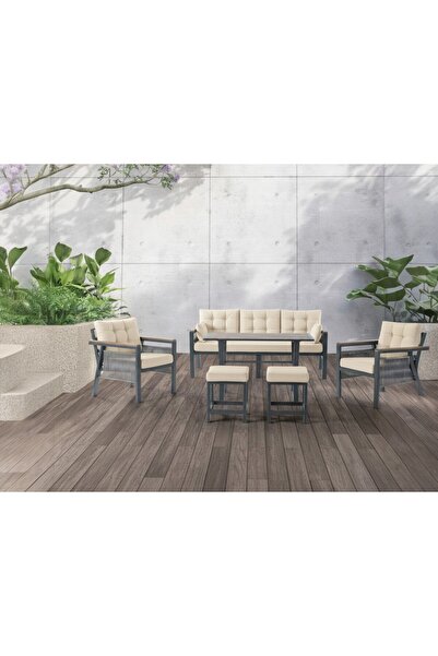 Tu Tienda ALÜMİNYUM ALAÇATI 3+1+1+MASA(70*120)+2PUF BAHÇE BALKON MUTFAK TAKIMI