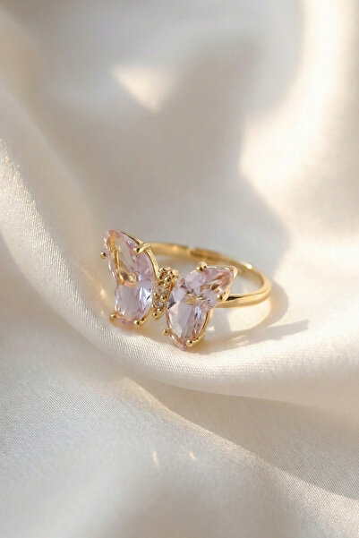 Elifsu Jewelry Çelik Shiny Butterfly Kelebekli Parlak Altın Renkli Yüzük Ayar...
