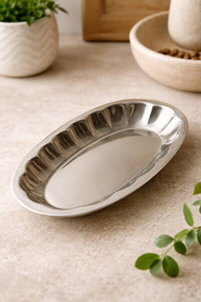 DİVAYS Stainless Steel 30.5 cm Sectioned Silver Salad and Appetizer Presentat...