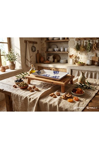 resinwoodliving Atölye Mağara Blue Floral Patterned Ceramic Presentation Plat...