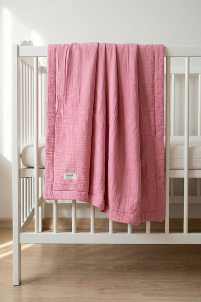 HAMUR Cotton Muslin Newborn Baby Quilt Soft Children's Blanket Dried Rose