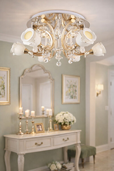 SARPER AVİZE Sarper Ledli Kristal Taş Detaylı Gondol Avize