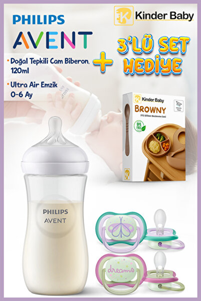 Philips Avent Doğal Tepkili PP Biberon 330 ml + 0-6 Ay Air Gece Emzik + Besle...