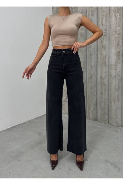 Rabona Fashion Modern Cut Wide Leg Crop Women's Jeans