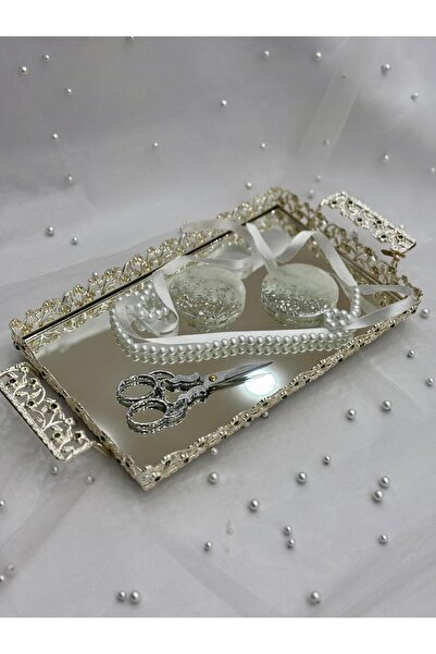 GÜRLEK TEKSTİL Inel de promisiune dreptunghiular argintiu, cu panglică, foarf...