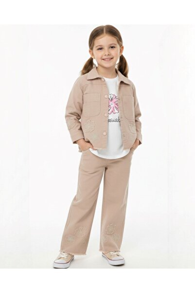 Ege Bebek Pantaloni din in cu motive florale pentru fete cu vârste între 5-12...