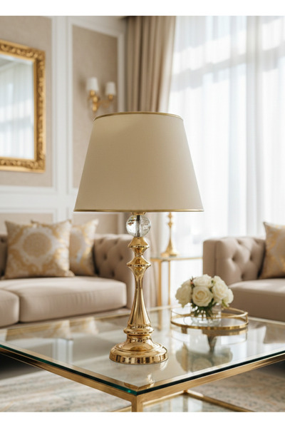 Decodelight Shine Model Gold Metal Yüksek Ayaklı Kristal Taşlı Açık Krem Gold...