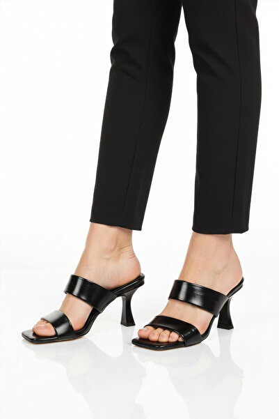 AYAKMOD Black Double-Strapped Women's Heeled Slippers 451158 Z