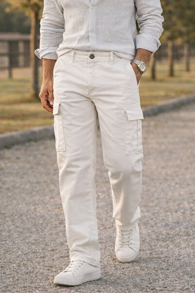 comstar Muške premium udobne široke kargo pantalone u beloj boji