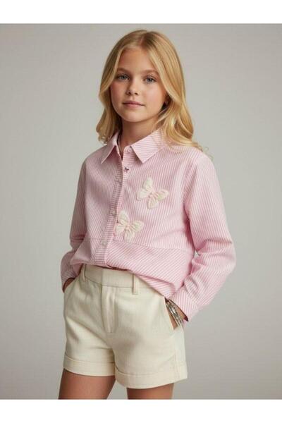 Zekids Κοριτσίστικο ριγέ πουκάμισο με απλικέ πεταλούδα