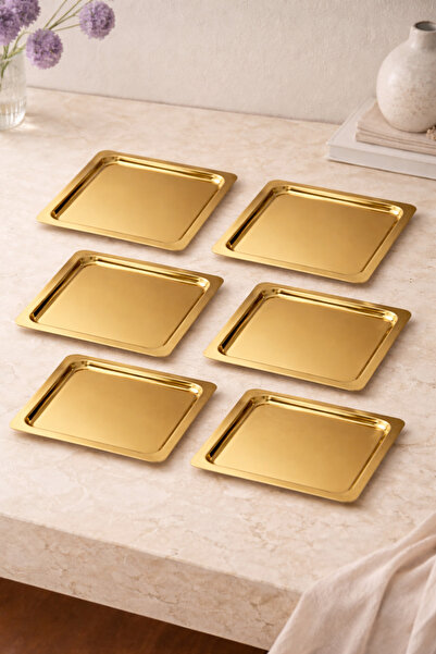 DİVAYS Set of 6 Stainless Steel Square Gold Presentation Trays – Luxurious De...