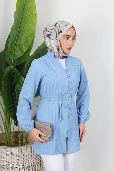 HİFADEN Women's Ribbed Belted Hijab Shirt