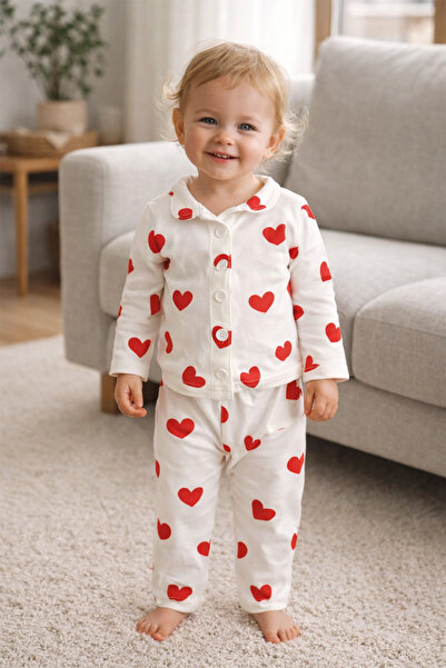 ADABEBEK 100% Cotton Buttoned Patterned Pajama Set