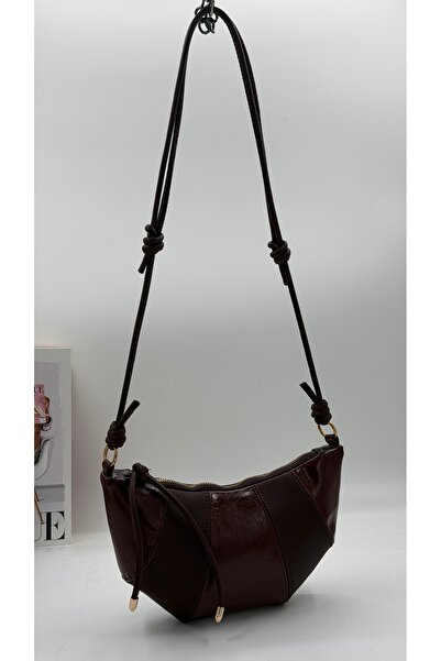 DMG Collection Croissant Model Women's Shoulder Bag with Wrinkled Leather Det...