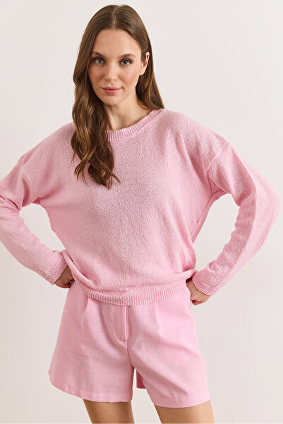 Olalook Women's Candy Pink Crew Neck Cotton Content Seasonal Knitwear Blouse ...