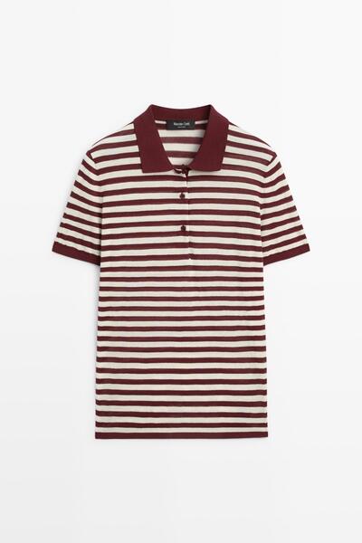 Massimo Dutti Pamuklu çizgili detaylı polo yaka tişört
