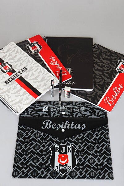 Beşiktaş دفتر ملاحظات DEKOMUS مرخص مقاس A4، 2 قطعة مربعات، 2 قطعة مسطرة، مع م...