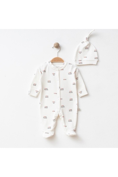 QBABY Unisex Bebek 3 Ay – 6 Ay MOM DAD Baskılı Tulum Pamuklu Çıtçıtlı Yenidoğan