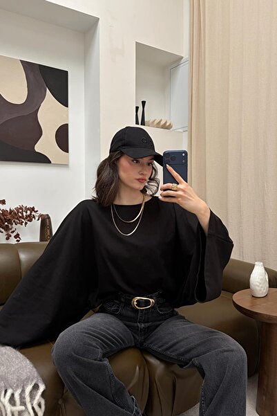 mylove Batwing Sleeve Basic Blouse Black