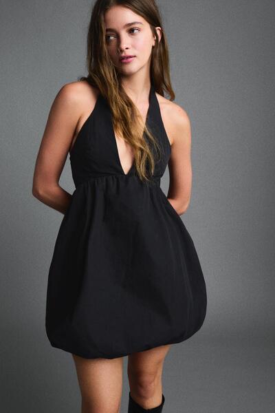 Bershka Balon poplin mini elbise