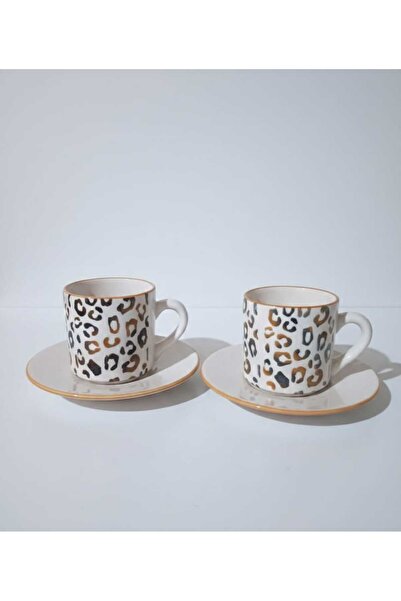 HAZEM Kahve Fincan Takımı Leopar Desenli 2 Kişilik Özel Tasarım Modern Lüx