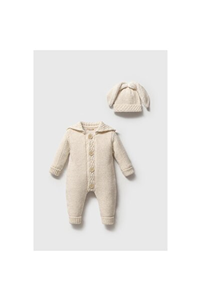 Nipperland Premium Knitwear Jumpsuit with Hat Cream