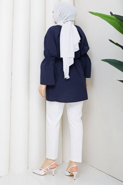 HİFADEN Women's Tie-Up Balloon Sleeve Buttoned Hijab Shirt