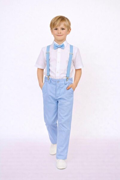 MS KİDS Boy's Suit Lycra Pants Short Sleeve Shirt Blue Yellow Black Saks Yellow