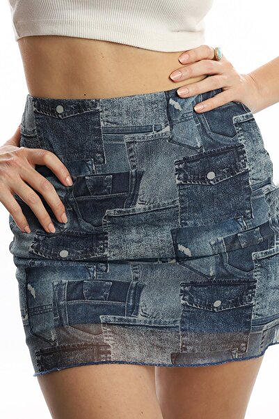 QUHOX Жіноча підкладкова сітчаста тканина Міні спідниця Синя