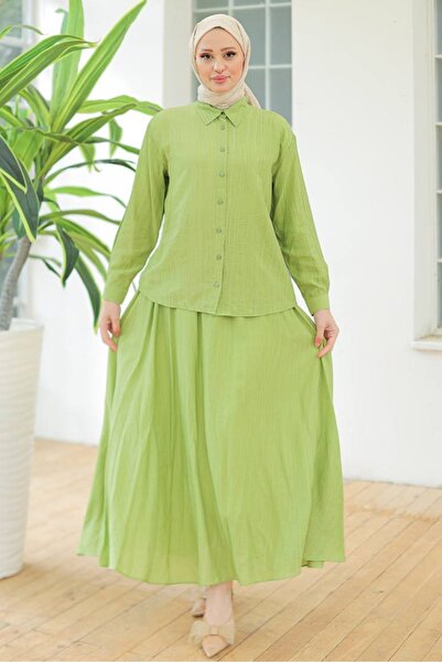 Bestenur Straw Belted Double Set 1687 - Green