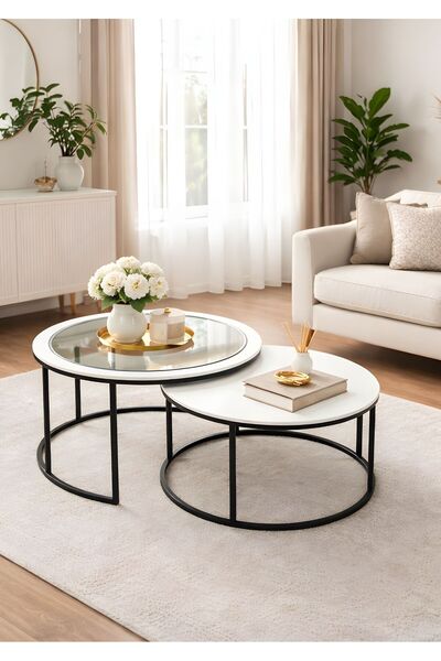 ARS Home orta sehpa 2’li sehpa yuvarlak orta sehpa modern sehpa salon sehpası...