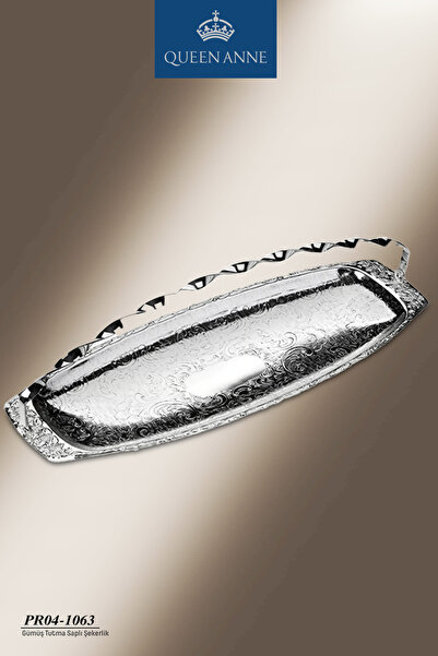 QUEEN ANNE İngiliz Gümüşü Tutma Saplı Dalga Şekilli Yanları Delikli 40*15 cm ...