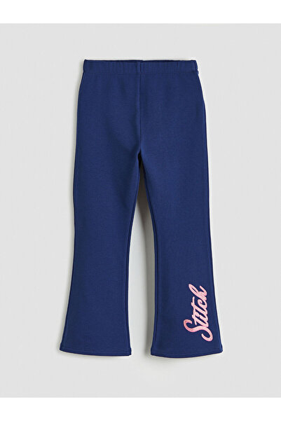 LC Waikiki بنطلون بناتي أزرق داكن مطبوع بتصميم ستيتش على الطراز الإسباني