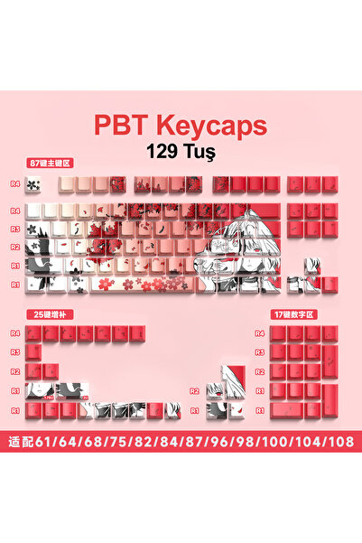 silabor 129 Tuş Orijinal Yan Baskılı Yarı Saydam PBT Süblimasyon Mekanik Klav...