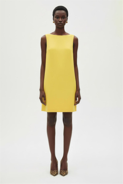 Perspective Sarı Kayık Yaka Mini Elbise