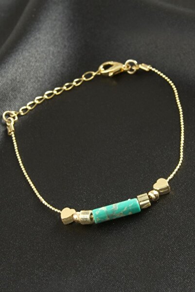 ZERO LAND سوار STOROZAL مرصع بحجر الفيروز على شكل قلب (142309) - أصفر