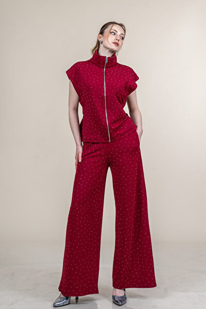 MissVina Wide Shoulder Stone Printed Lycra Crepe Set