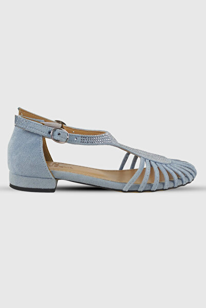 Modezya Emma bebe blue suede sandal with stone detail and buckle