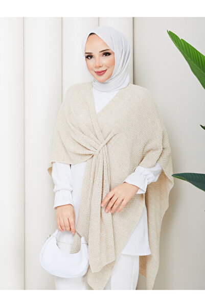 LE CARAMBOLE Women's Poncho Cardigan with Stone Front Detail