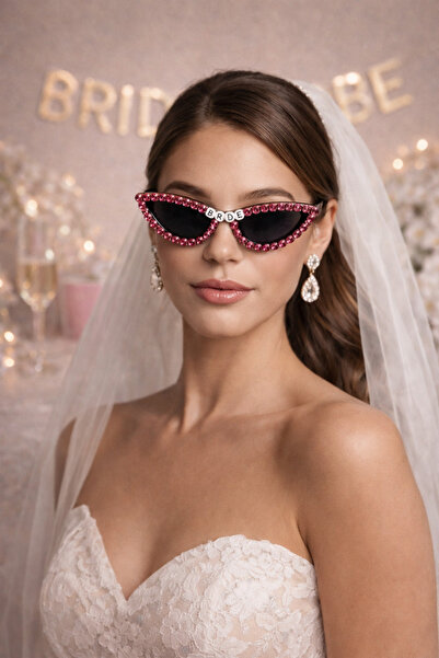 PARTİPORT Bride Written Pink Stone Cat Eye Party Glasses – Bachelorette Bride...