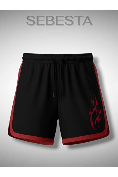 Sebesta Fashion Red Printed Premium Ribbed Jersey Sports Shorts