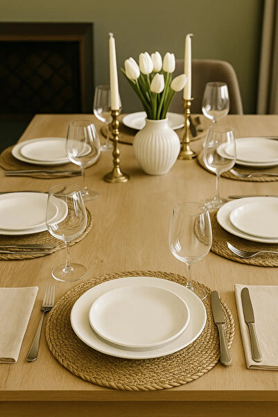 ZenGlow Hasır Jüt Supla 35 cm Yuvarlak – Doğal Amerikan Servis – Bohem & Rust...