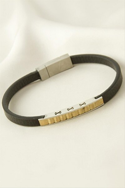 ZERO LAND سوار STOROZAL من الجلد الملتوي والفولاذ (140351) - أسود